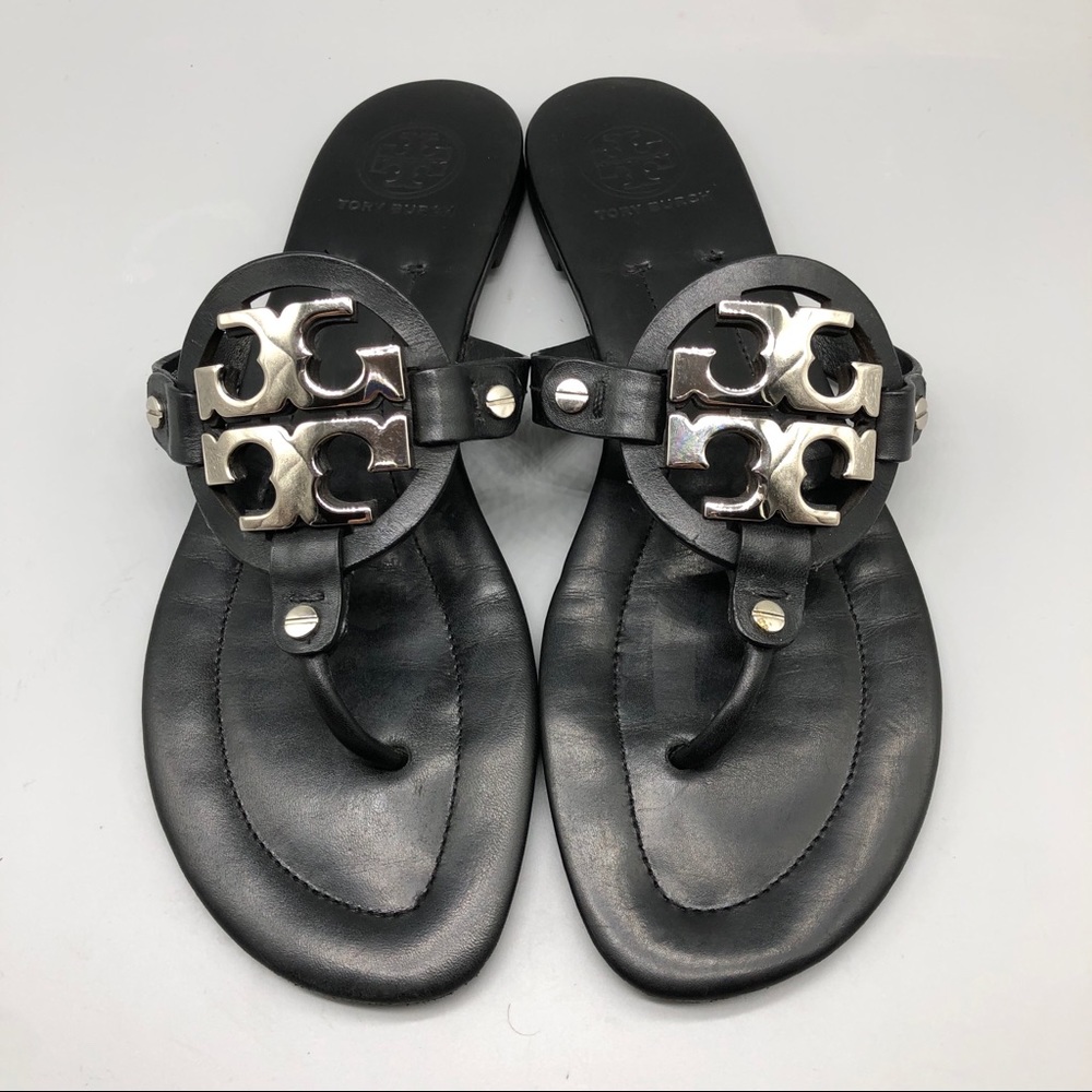 Tory Burch Black leather and metal miller sandals